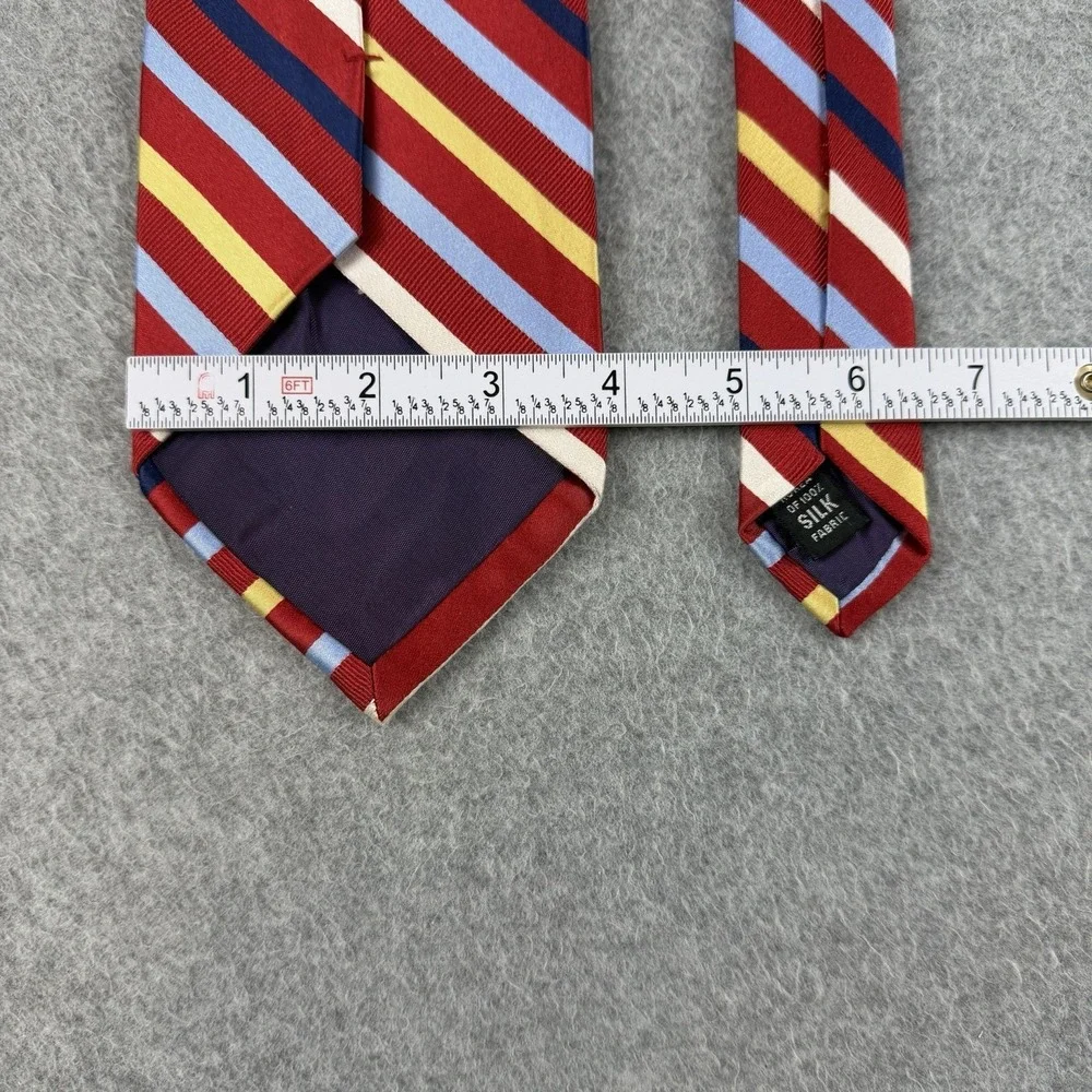 Vintage IZOD 100% Silk Red Blue Stripe Necktie Classic Preppy Tie 58x3.75